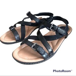 EARTH Black Leather Croco sandals like new 7